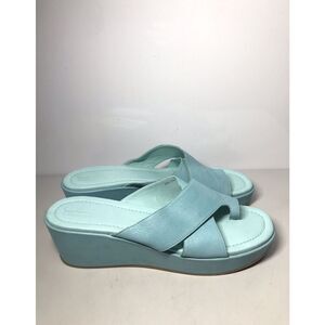 Sudini Blue Leather Toe Slip On Slides Wedge Sandals Women’s Sz 11 2N US/41.5EU